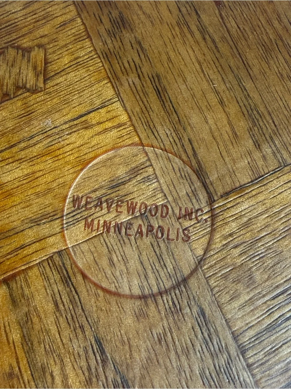 Weavewood Inc. Minneapolis Brown Parquet Wooden 14” Vintage Serving Bowl
